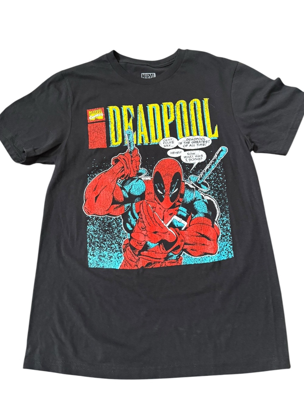 Marvel Deadpool Comic Panel Tee - Black, Red, Teal, Yellow